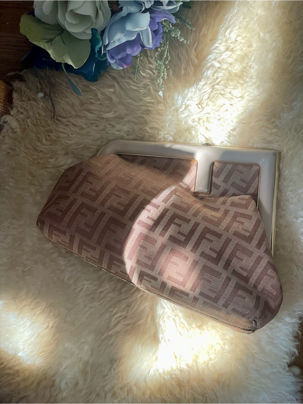 Fendi First Small Signature Monogram Jacquard Canvas Baguette Clutch